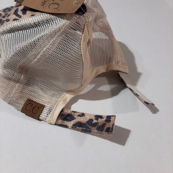 C.C Ponytail hat Adjustable Mesh Leopard print Ponycap trucker hat & slim koozie - Picture 5 of 8
